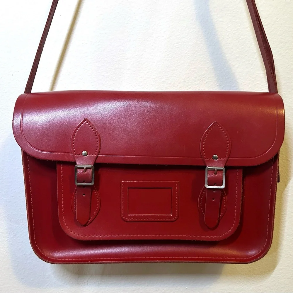 Cambridge Satchel Company 14 Inch Satchel in Red leather messenger bag academia - Picture 2 of 12